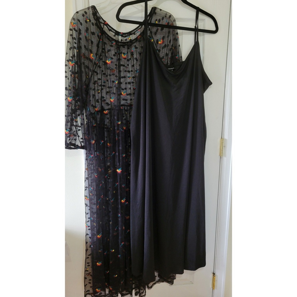 Torrid Black Mesh Floral Embroidered Polka Dot Maxi Dress Set Plus Size 3 3X - Picture 3 of 16